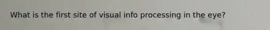 What is the first site of visual info processing in the eye?
