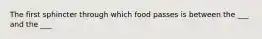 The first sphincter through which food passes is between the ___ and the ___