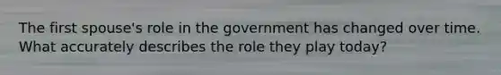 The first spouse's role in the government has changed over time. What accurately describes the role they play today?