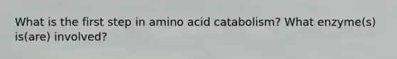 What is the first step in amino acid catabolism? What enzyme(s) is(are) involved?