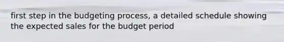 first step in the budgeting process, a detailed schedule showing the expected sales for the budget period