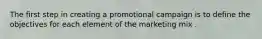 The first step in creating a promotional campaign is to define the objectives for each element of the marketing mix .