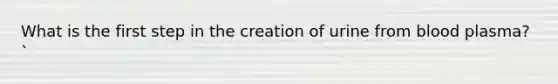 What is the first step in the creation of urine from blood plasma?`