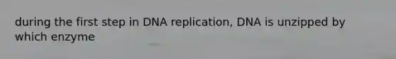 during the first step in <a href='https://www.questionai.com/knowledge/kofV2VQU2J-dna-replication' class='anchor-knowledge'>dna replication</a>, DNA is unzipped by which enzyme