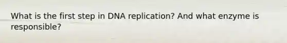 What is the first step in DNA replication? And what enzyme is responsible?