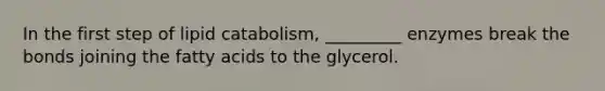 In the first step of lipid catabolism, _________ enzymes break the bonds joining the fatty acids to the glycerol.