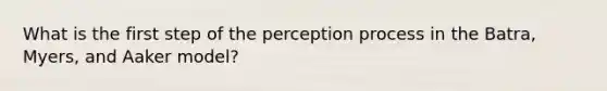 What is the first step of the perception process in the Batra, Myers, and Aaker model?