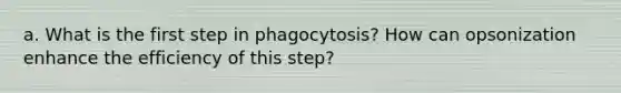 a. What is the first step in phagocytosis? How can opsonization enhance the efficiency of this step?