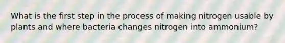 What is the first step in the process of making nitrogen usable by plants and where bacteria changes nitrogen into ammonium?