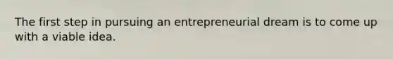 The first step in pursuing an entrepreneurial dream is to come up with a viable idea.