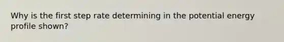 Why is the first step rate determining in the potential energy profile shown?