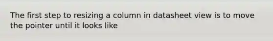 The first step to resizing a column in datasheet view is to move the pointer until it looks like