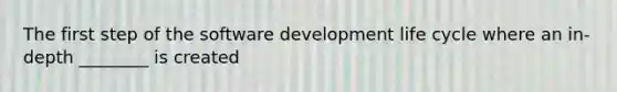 The first step of the software development life cycle where an in-depth ________ is created