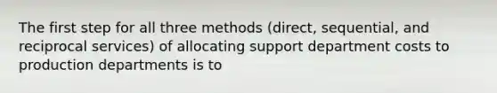 The first step for all three methods (direct, sequential, and reciprocal services) of allocating support department costs to production departments is to