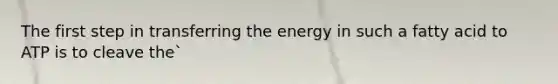 The first step in transferring the energy in such a fatty acid to ATP is to cleave the`