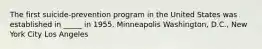 The first suicide-prevention program in the United States was established in _____ in 1955. Minneapolis Washington, D.C., New York City Los Angeles