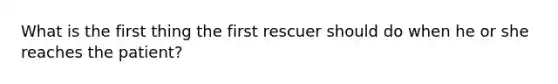 What is the first thing the first rescuer should do when he or she reaches the patient?