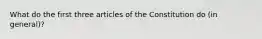 What do the first three articles of the Constitution do (in general)?