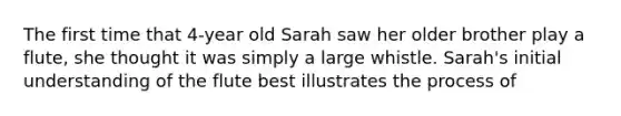 The first time that 4-year old Sarah saw her older brother play a flute, she thought it was simply a large whistle. Sarah's initial understanding of the flute best illustrates the process of