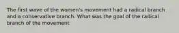 The first wave of the women's movement had a radical branch and a conservative branch. What was the goal of the radical branch of the movement