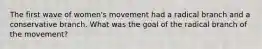 The first wave of women's movement had a radical branch and a conservative branch. What was the goal of the radical branch of the movement?