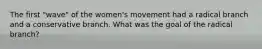 The first "wave" of the women's movement had a radical branch and a conservative branch. What was the goal of the radical branch?