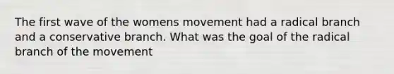 The first wave of the womens movement had a radical branch and a conservative branch. What was the goal of the radical branch of the movement