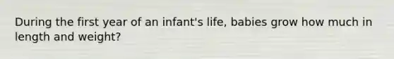During the first year of an infant's life, babies grow how much in length and weight?
