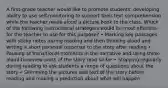 A first-grade teacher would like to promote students' developing ability to use self-monitoring to support their text comprehension while the teacher reads aloud a picture book to the class. Which of the following instructional strategies would be most effective for the teacher to use for this purpose? • Marking key passages with sticky notes during reading and then thinking aloud and writing a short personal response to the story after reading • Pausing at transitional moments in the narrative and using think-aloud to review parts of the story read so far • Stopping regularly during reading to ask students a range of questions about the story • Skimming the pictures and text of the story before reading and making a prediction about what will happen.