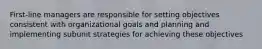 First-line managers are responsible for setting objectives consistent with organizational goals and planning and implementing subunit strategies for achieving these objectives