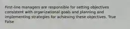 First-line managers are responsible for setting objectives consistent with organizational goals and planning and implementing strategies for achieving these objectives. True False