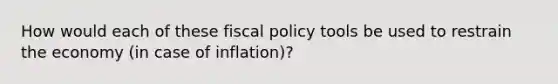 How would each of these fiscal policy tools be used to restrain the economy (in case of inflation)?