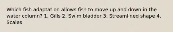 Which fish adaptation allows fish to move up and down in the water column? 1. Gills 2. Swim bladder 3. Streamlined shape 4. Scales