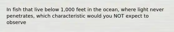 In fish that live below 1,000 feet in the ocean, where light never penetrates, which characteristic would you NOT expect to observe