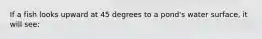 If a fish looks upward at 45 degrees to a pond's water surface, it will see: