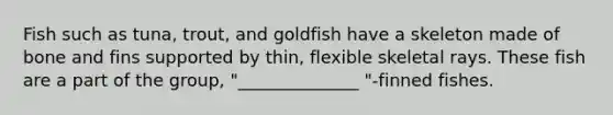 Fish such as tuna, trout, and goldfish have a skeleton made of bone and fins supported by thin, flexible skeletal rays. These fish are a part of the group, "______________ "-finned fishes.