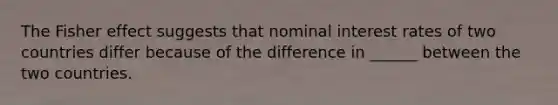 The Fisher effect suggests that nominal interest rates of two countries differ because of the difference in ______ between the two countries.