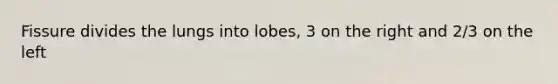 Fissure divides the lungs into lobes, 3 on the right and 2/3 on the left