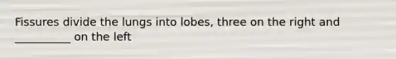 Fissures divide the lungs into lobes, three on the right and __________ on the left