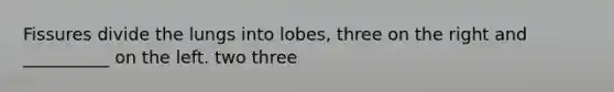 Fissures divide the lungs into lobes, three on the right and __________ on the left. two three