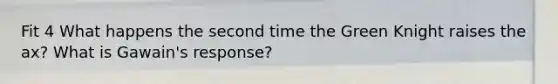 Fit 4 What happens the second time the Green Knight raises the ax? What is Gawain's response?