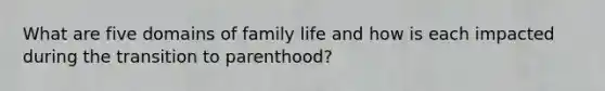 What are five domains of family life and how is each impacted during the transition to parenthood?