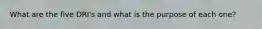 What are the five DRI's and what is the purpose of each one?