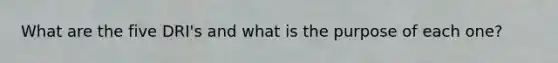 What are the five DRI's and what is the purpose of each one?