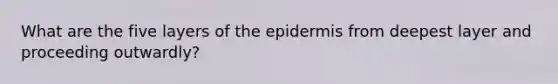 What are the five layers of the epidermis from deepest layer and proceeding outwardly?