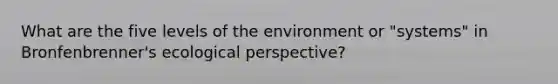 What are the five levels of the environment or "systems" in Bronfenbrenner's ecological perspective?