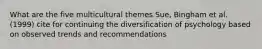 What are the five multicultural themes Sue, Bingham et al. (1999) cite for continuing the diversification of psychology based on observed trends and recommendations