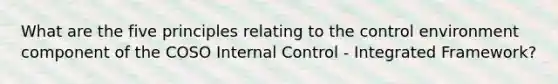 What are the five principles relating to the control environment component of the COSO Internal Control - Integrated Framework?