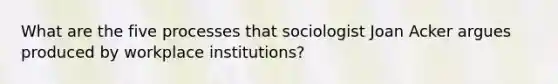 What are the five processes that sociologist Joan Acker argues produced by workplace institutions?