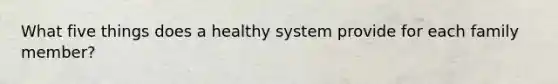 What five things does a healthy system provide for each family member?